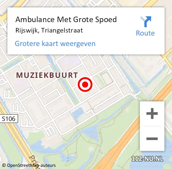 Locatie op kaart van de 112 melding: Ambulance Met Grote Spoed Naar Rijswijk, Triangelstraat op 23 februari 2024 20:52