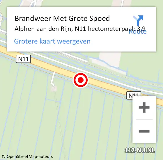 Locatie op kaart van de 112 melding: Brandweer Met Grote Spoed Naar Alphen aan den Rijn, N11 hectometerpaal: 3,9 op 23 februari 2024 21:00