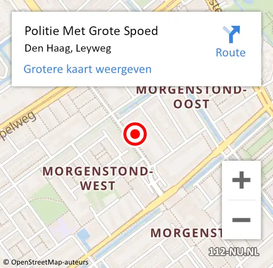 Locatie op kaart van de 112 melding: Politie Met Grote Spoed Naar Den Haag, Leyweg op 23 februari 2024 21:02