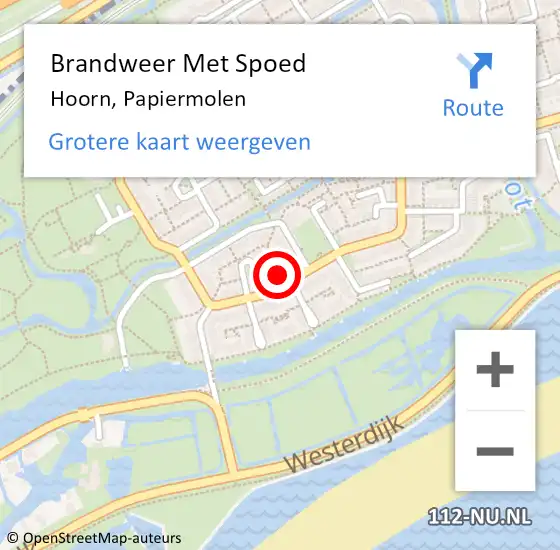 Locatie op kaart van de 112 melding: Brandweer Met Spoed Naar Hoorn, Papiermolen op 23 februari 2024 21:16