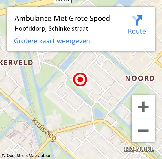 Locatie op kaart van de 112 melding: Ambulance Met Grote Spoed Naar Hoofddorp, Schinkelstraat op 23 februari 2024 22:06