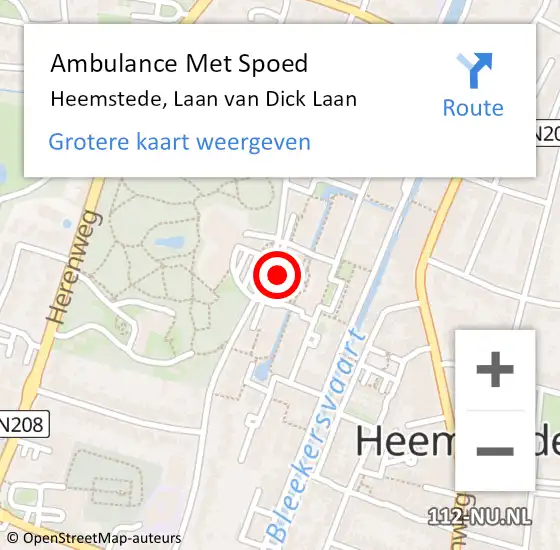 Locatie op kaart van de 112 melding: Ambulance Met Spoed Naar Heemstede, Laan van Dick Laan op 23 februari 2024 22:10