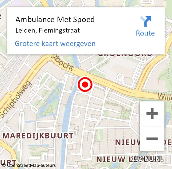 Locatie op kaart van de 112 melding: Ambulance Met Spoed Naar Leiden, Flemingstraat op 23 februari 2024 23:04