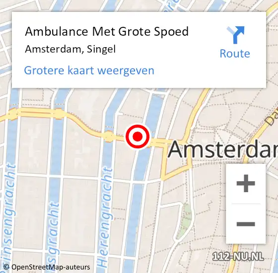 Locatie op kaart van de 112 melding: Ambulance Met Grote Spoed Naar Amsterdam, Singel op 23 februari 2024 23:17