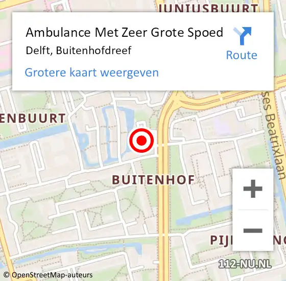 Locatie op kaart van de 112 melding: Ambulance Met Zeer Grote Spoed Naar Delft, Buitenhofdreef op 24 februari 2024 00:01