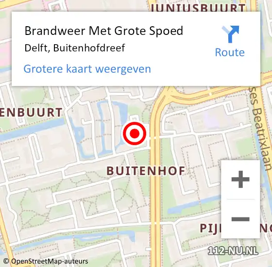 Locatie op kaart van de 112 melding: Brandweer Met Grote Spoed Naar Delft, Buitenhofdreef op 24 februari 2024 00:10