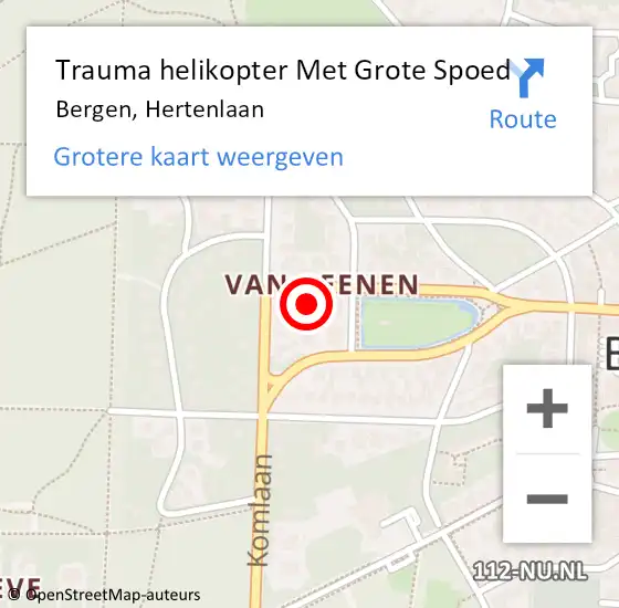 Locatie op kaart van de 112 melding: Trauma helikopter Met Grote Spoed Naar Bergen, Hertenlaan op 24 februari 2024 01:31