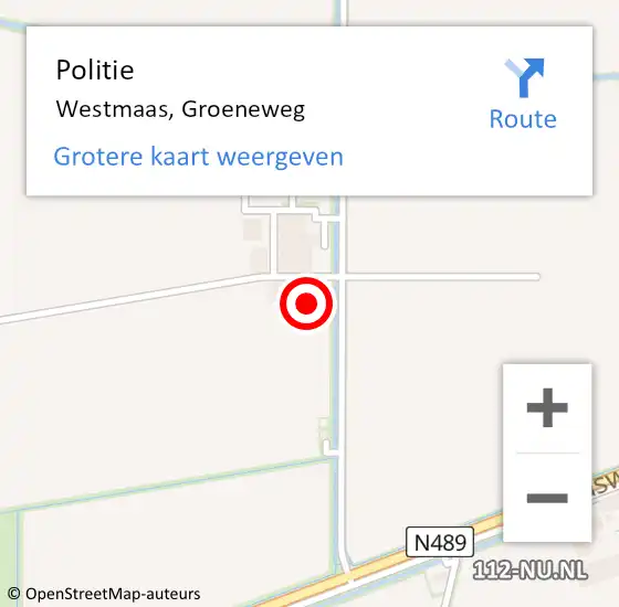 Locatie op kaart van de 112 melding: Politie Westmaas, Groeneweg op 24 februari 2024 03:40