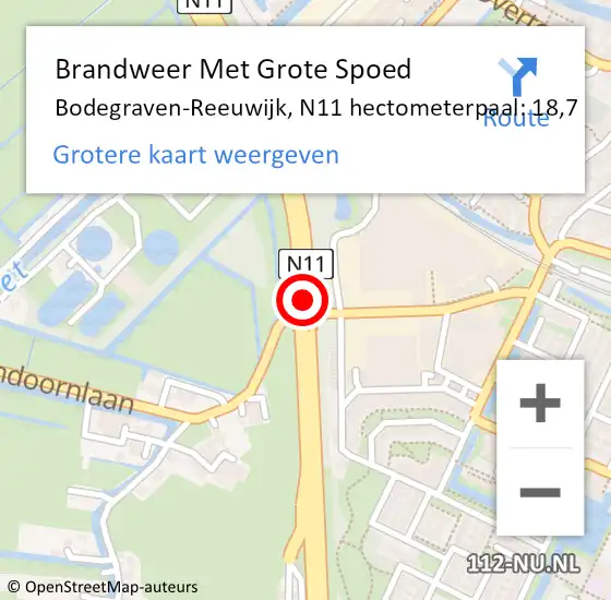 Locatie op kaart van de 112 melding: Brandweer Met Grote Spoed Naar Bodegraven-Reeuwijk, N11 hectometerpaal: 18,7 op 24 februari 2024 04:41