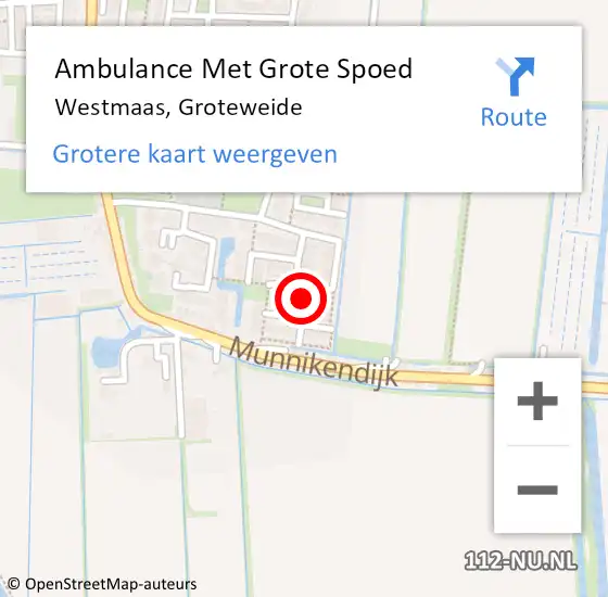 Locatie op kaart van de 112 melding: Ambulance Met Grote Spoed Naar Westmaas, Groteweide op 24 februari 2024 05:56