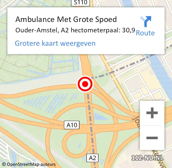 Locatie op kaart van de 112 melding: Ambulance Met Grote Spoed Naar Ouder-Amstel, A2 hectometerpaal: 30,9 op 24 februari 2024 07:07