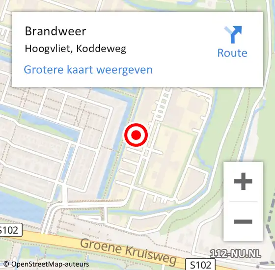 Locatie op kaart van de 112 melding: Brandweer Hoogvliet, Koddeweg op 24 februari 2024 07:52