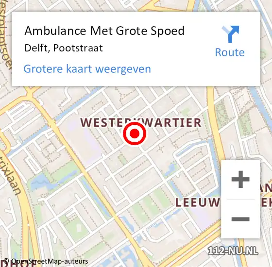 Locatie op kaart van de 112 melding: Ambulance Met Grote Spoed Naar Delft, Pootstraat op 24 februari 2024 08:22