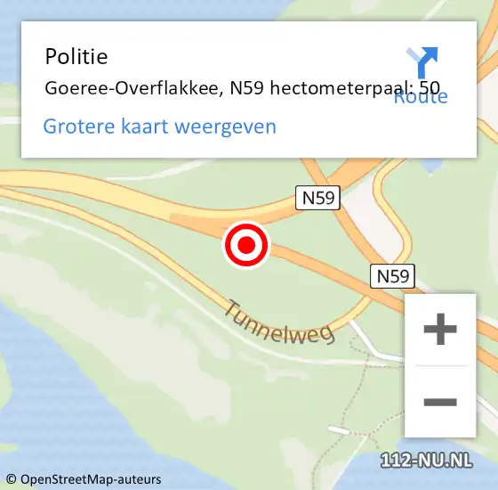 Locatie op kaart van de 112 melding: Politie Goeree-Overflakkee, N59 hectometerpaal: 50 op 24 februari 2024 08:41