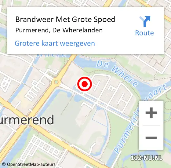 Locatie op kaart van de 112 melding: Brandweer Met Grote Spoed Naar Purmerend, De Wherelanden op 24 februari 2024 09:33