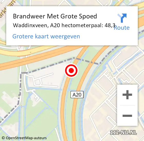 Locatie op kaart van de 112 melding: Brandweer Met Grote Spoed Naar Waddinxveen, A20 hectometerpaal: 48,3 op 24 februari 2024 09:45