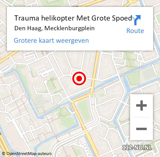 Locatie op kaart van de 112 melding: Trauma helikopter Met Grote Spoed Naar Den Haag, Mecklenburgplein op 24 februari 2024 09:52