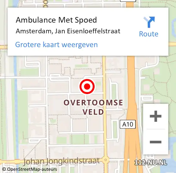 Locatie op kaart van de 112 melding: Ambulance Met Spoed Naar Amsterdam, Jan Eisenloeffelstraat op 24 februari 2024 10:00