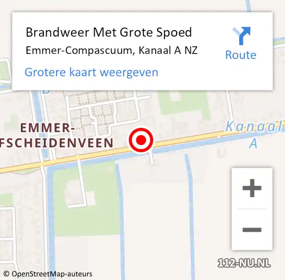 Locatie op kaart van de 112 melding: Brandweer Met Grote Spoed Naar Emmer-Compascuum, Kanaal A NZ op 24 februari 2024 10:04