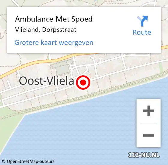 Locatie op kaart van de 112 melding: Ambulance Met Spoed Naar Vlieland, Dorpsstraat op 26 september 2014 22:52