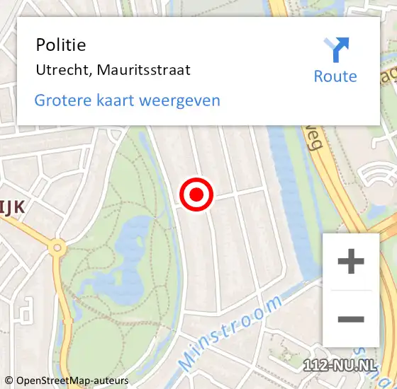 Locatie op kaart van de 112 melding: Politie Utrecht, Mauritsstraat op 24 februari 2024 10:32