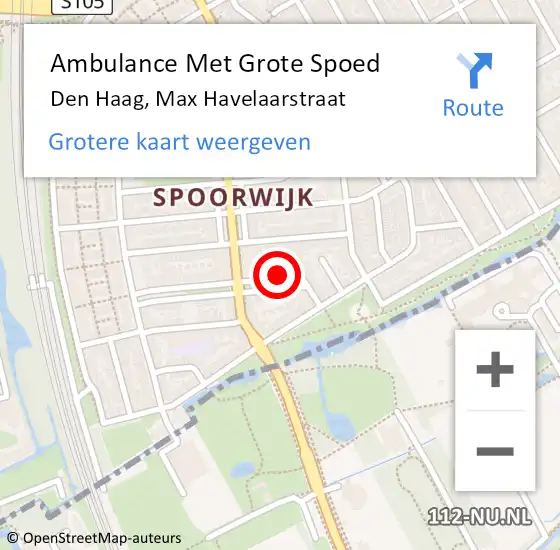 Locatie op kaart van de 112 melding: Ambulance Met Grote Spoed Naar Den Haag, Max Havelaarstraat op 24 februari 2024 10:33