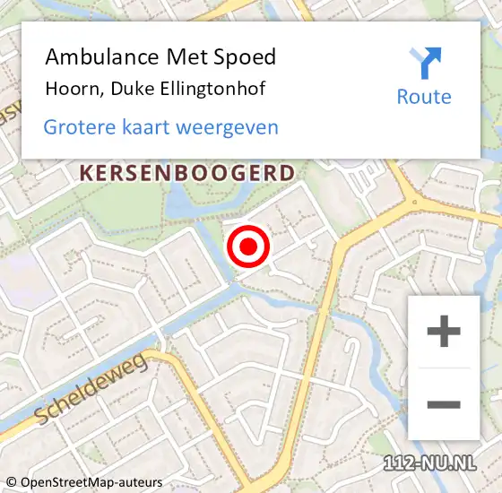 Locatie op kaart van de 112 melding: Ambulance Met Spoed Naar Hoorn, Duke Ellingtonhof op 24 februari 2024 10:34