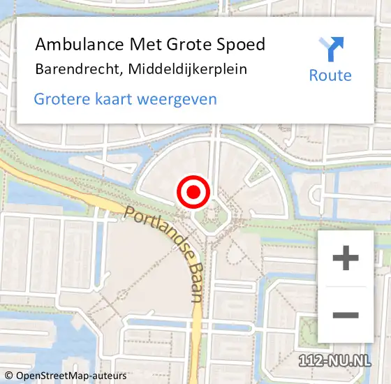 Locatie op kaart van de 112 melding: Ambulance Met Grote Spoed Naar Barendrecht, Middeldijkerplein op 24 februari 2024 10:48