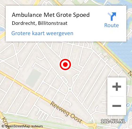 Locatie op kaart van de 112 melding: Ambulance Met Grote Spoed Naar Dordrecht, Billitonstraat op 24 februari 2024 10:57