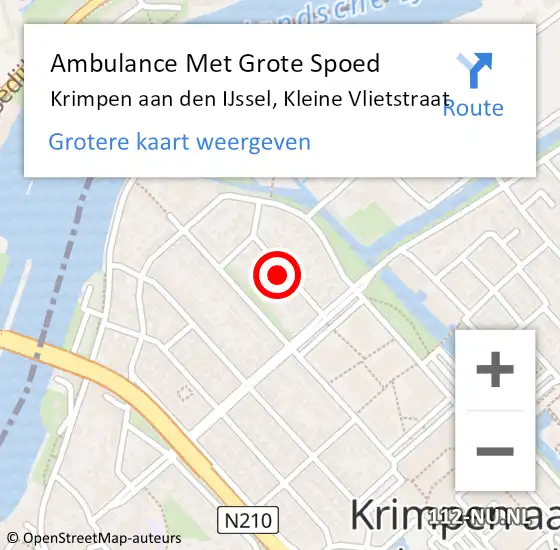 Locatie op kaart van de 112 melding: Ambulance Met Grote Spoed Naar Krimpen aan den IJssel, Kleine Vlietstraat op 24 februari 2024 11:19