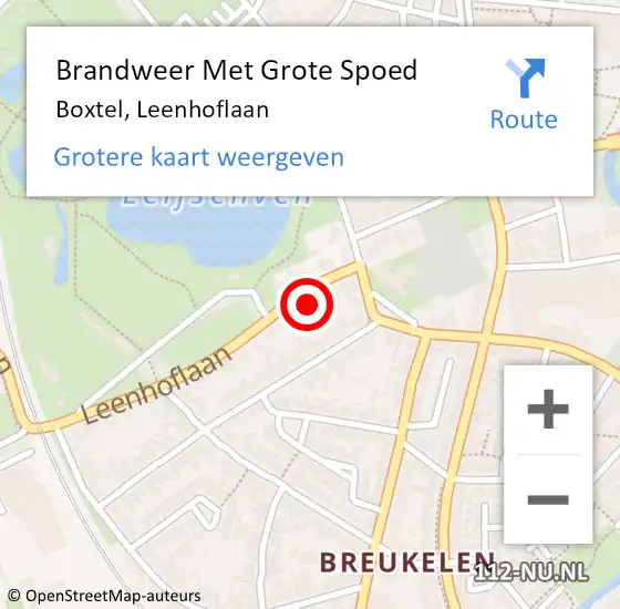 Locatie op kaart van de 112 melding: Brandweer Met Grote Spoed Naar Boxtel, Leenhoflaan op 24 februari 2024 11:20