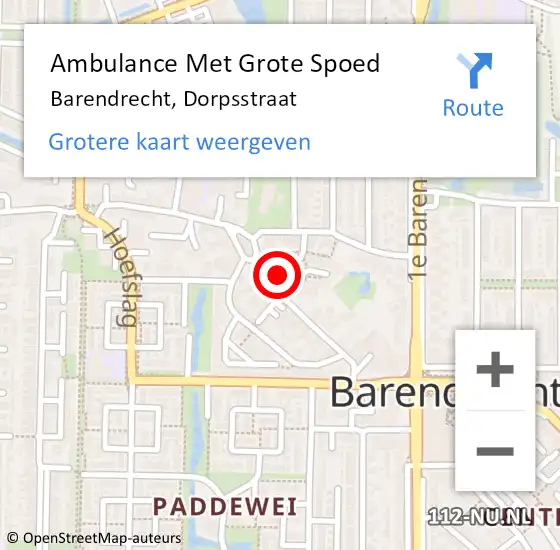 Locatie op kaart van de 112 melding: Ambulance Met Grote Spoed Naar Barendrecht, Dorpsstraat op 24 februari 2024 11:21
