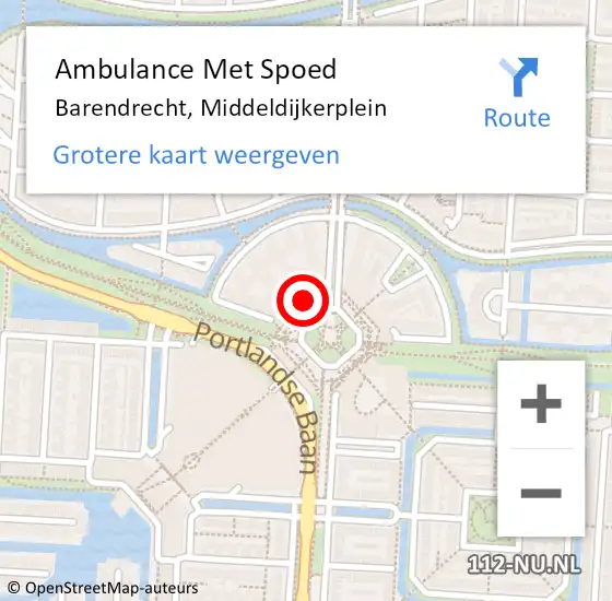 Locatie op kaart van de 112 melding: Ambulance Met Spoed Naar Barendrecht, Middeldijkerplein op 24 februari 2024 12:08