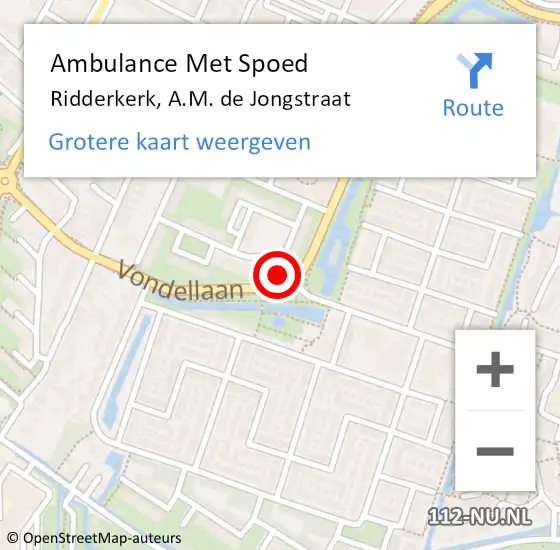 Locatie op kaart van de 112 melding: Ambulance Met Spoed Naar Ridderkerk, A.M. de Jongstraat op 24 februari 2024 13:12