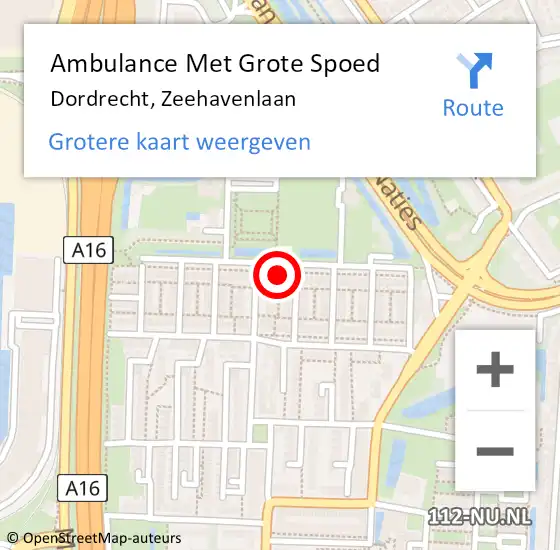 Locatie op kaart van de 112 melding: Ambulance Met Grote Spoed Naar Dordrecht, Zeehavenlaan op 24 februari 2024 13:35