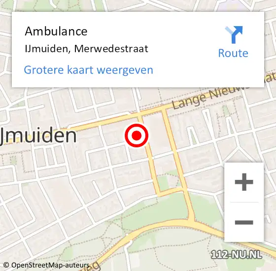 Locatie op kaart van de 112 melding: Ambulance IJmuiden, Merwedestraat op 24 februari 2024 14:11