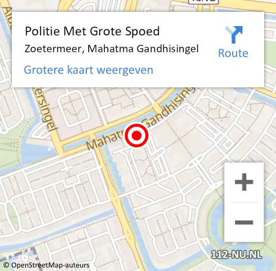 Locatie op kaart van de 112 melding: Politie Met Grote Spoed Naar Zoetermeer, Mahatma Gandhisingel op 24 februari 2024 14:18