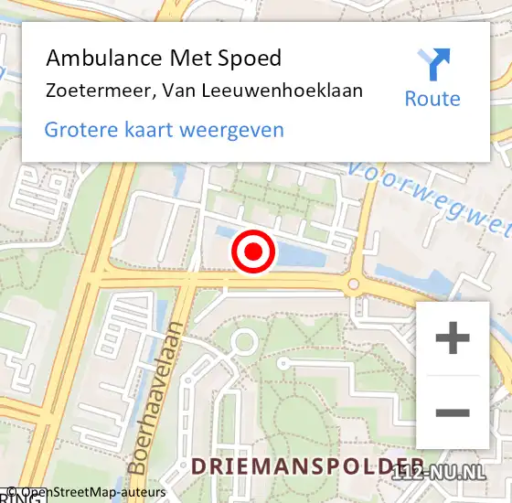 Locatie op kaart van de 112 melding: Ambulance Met Spoed Naar Zoetermeer, Van Leeuwenhoeklaan op 24 februari 2024 14:25