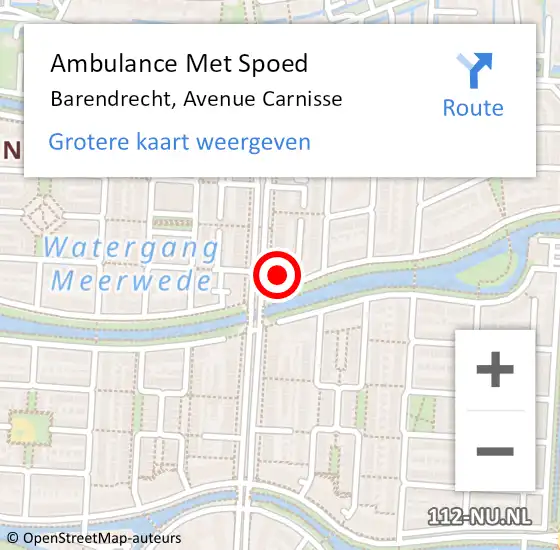 Locatie op kaart van de 112 melding: Ambulance Met Spoed Naar Barendrecht, Avenue Carnisse op 24 februari 2024 14:43