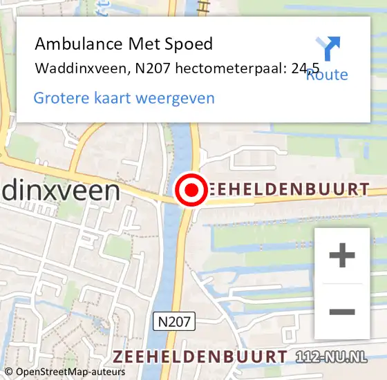 Locatie op kaart van de 112 melding: Ambulance Met Spoed Naar Waddinxveen, N207 hectometerpaal: 24,5 op 24 februari 2024 15:14