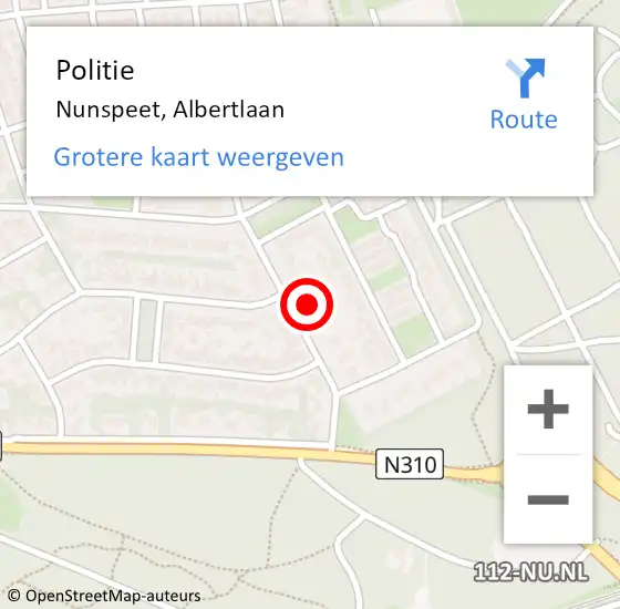 Locatie op kaart van de 112 melding: Politie Nunspeet, Albertlaan op 24 februari 2024 15:18