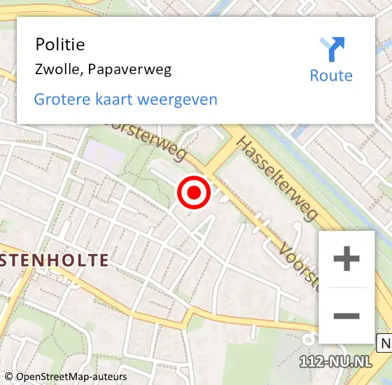 Locatie op kaart van de 112 melding: Politie Zwolle, Papaverweg op 24 februari 2024 15:28