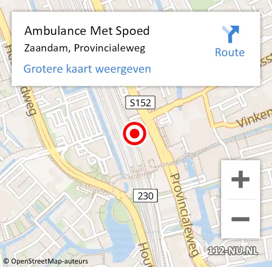 Locatie op kaart van de 112 melding: Ambulance Met Spoed Naar Zaandam, Provincialeweg op 24 februari 2024 15:48