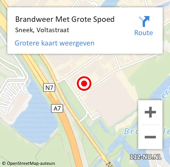 Locatie op kaart van de 112 melding: Brandweer Met Grote Spoed Naar Sneek, Voltastraat op 26 september 2014 23:46