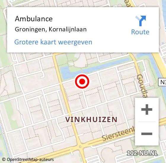 Locatie op kaart van de 112 melding: Ambulance Groningen, Kornalijnlaan op 24 februari 2024 16:21