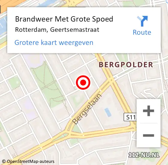 Locatie op kaart van de 112 melding: Brandweer Met Grote Spoed Naar Rotterdam, Geertsemastraat op 24 februari 2024 16:33