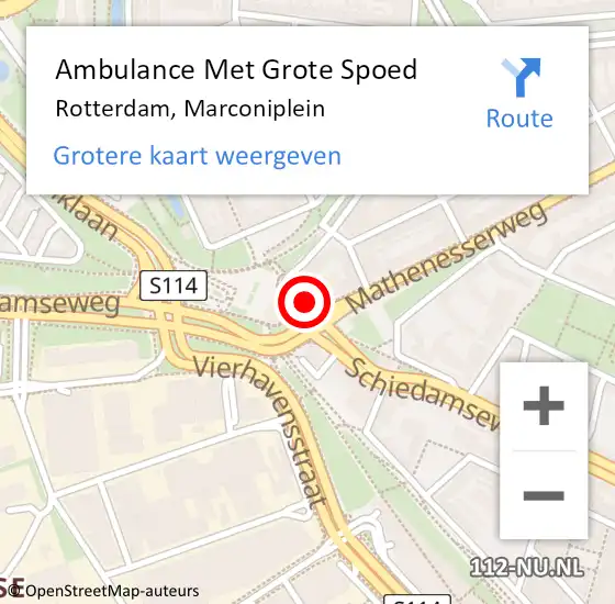 Locatie op kaart van de 112 melding: Ambulance Met Grote Spoed Naar Rotterdam, Marconiplein op 24 februari 2024 16:34