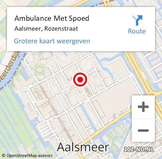 Locatie op kaart van de 112 melding: Ambulance Met Spoed Naar Aalsmeer, Rozenstraat op 24 februari 2024 17:13