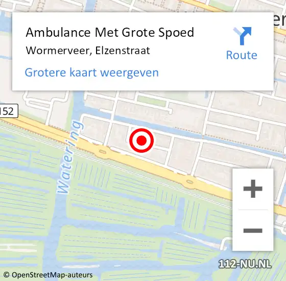 Locatie op kaart van de 112 melding: Ambulance Met Grote Spoed Naar Wormerveer, Elzenstraat op 24 februari 2024 17:15