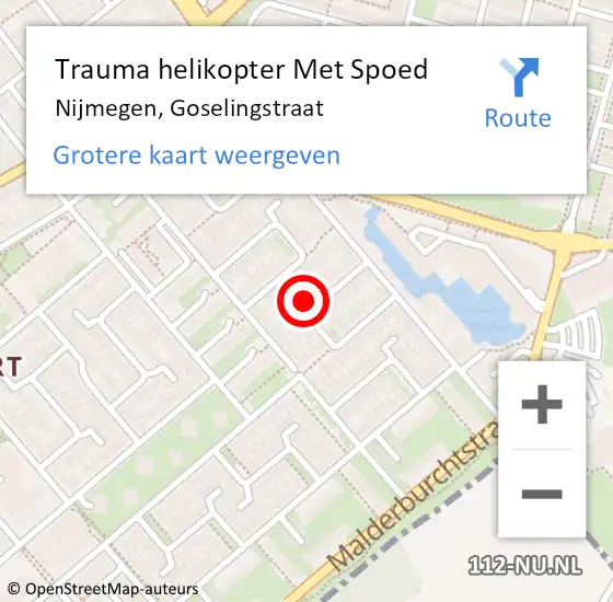 Locatie op kaart van de 112 melding: Trauma helikopter Met Spoed Naar Nijmegen, Goselingstraat op 24 februari 2024 17:28